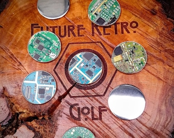Computer circuit & Stainless Steel disc | Golf ball marker | Clubbing jewellery | Geek gift | Tron cosplay | Scientist | Gamer | RPG.
