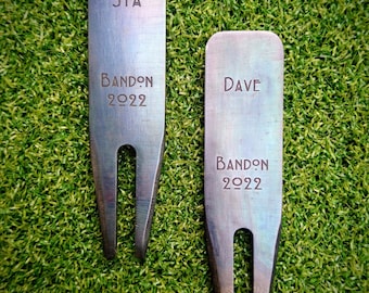 Mild Steel chunky bespoke golf divot tool, pitch mark repairer - Personalised golf gift - Laser engraved text or logo. Putting green repair.