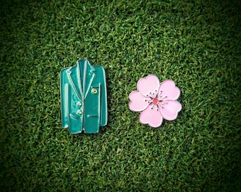 Green Jacket + Azalea golf ball marker set & magnet hat clip - Personalised with laser engraving | Masters | Best man gift | Golf girl.