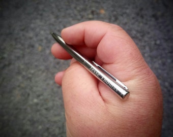 Mini metal ball point pen 10 cm - Laser etched name or initials personalisation. Golf score card pen. EDC gift. Camping kit. Back to school.
