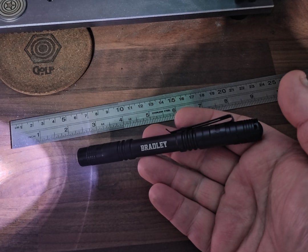 Personalised Aluminium Metal Pen Torch LED Light. Laser Engraving. Kids Torch. EDC, Pocket Carry