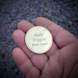 Personalised jumbo Brass golf ball marker - Engraved text or logo | Wedding anniversary | Best man gifts | Cosplay coin | Galactic credit.