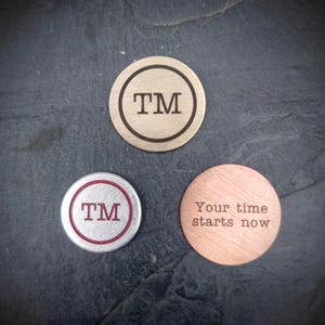 Metal Taskmaster wax seal inspired design - Personalised lucky coin, lapel pin badge. Wedding day jewellery. Cosplay. Geek gift. ARG prize.