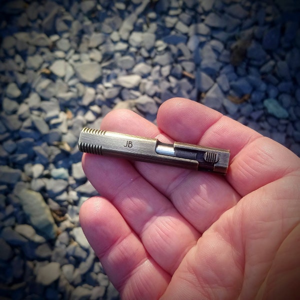Brass mini retro bolt action pen - Personalised name laser engraving. Writing tool, Golf score card pen. EDC, pocket carry, camping kit.