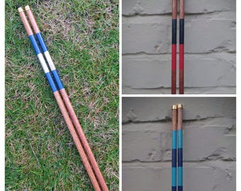 Golf alignment sticks - Sapele hard wood 1.0 metre - Custom colours, laser engraved name personalisation. Golfer training aid. Putting aim.
