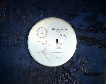 Brass NASA Voyager spacecraft golden record design. Golf ball marker. Pin badge. Scientist, astronomy, astronaut, physics, space, geek gift.