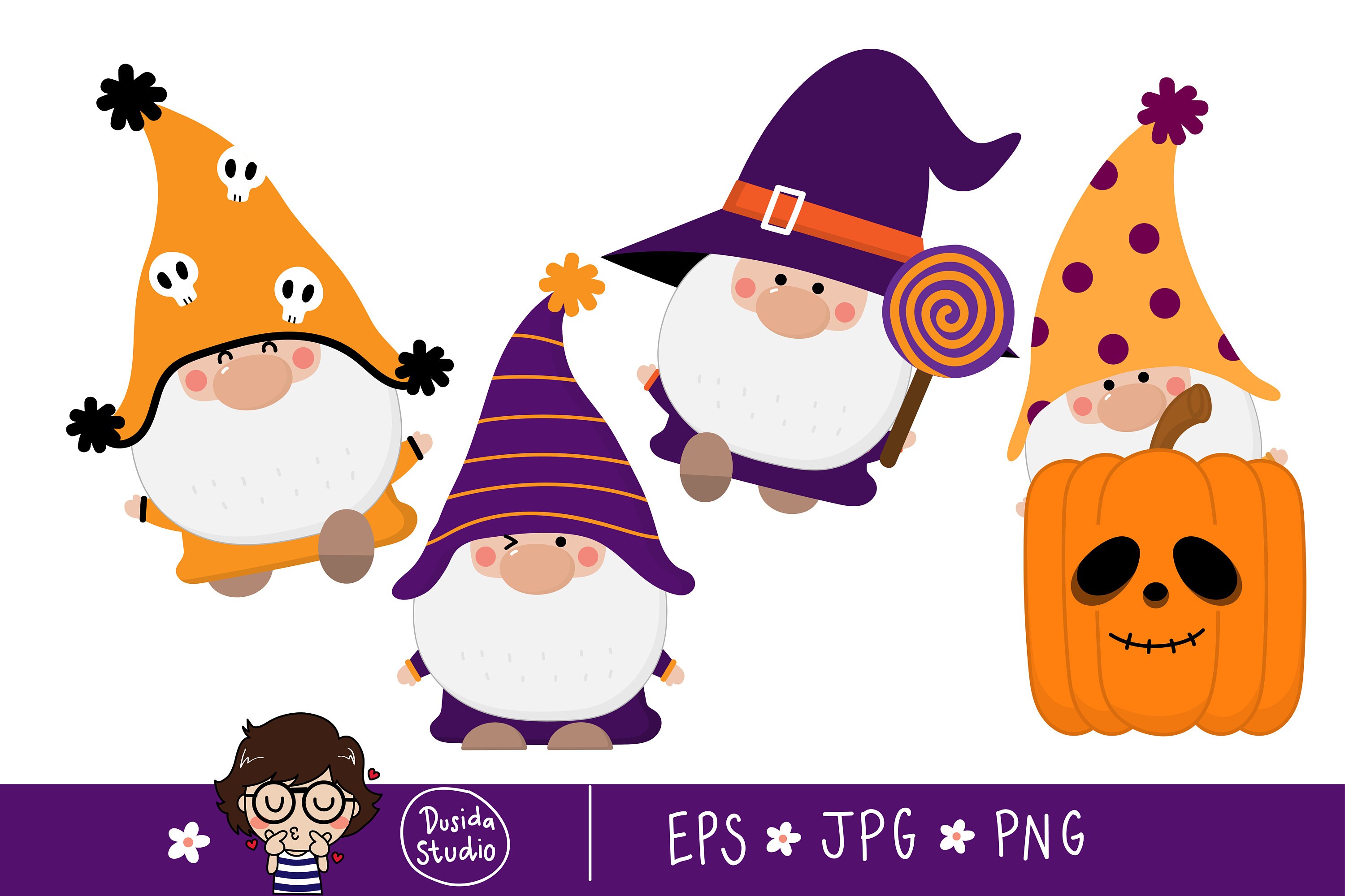 Happy Halloween with cute gnomes in PNG JPG and EPS files. | Etsy