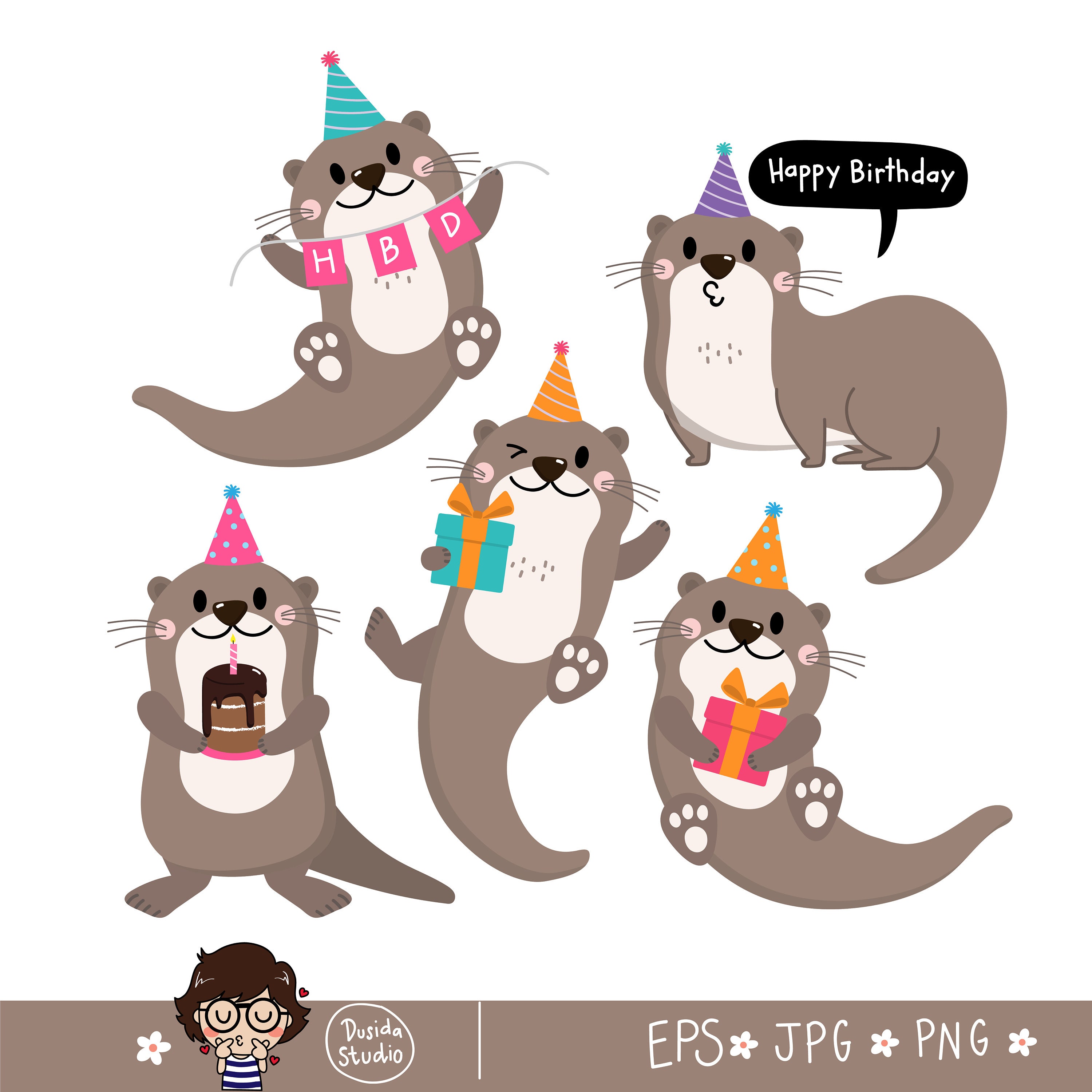 Cute Otter With Birthday Gift and Cake Clipart. Animal Cartoon - Etsy