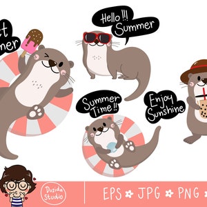 Cute Otter in Summer holidays. Animal cartoon character in JPG, PNG and EPS file