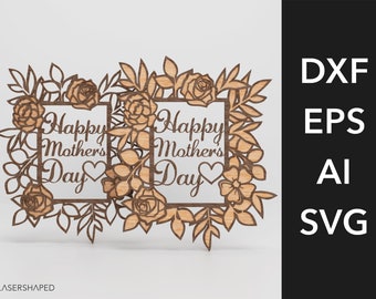 Moederdag bloem frame bundel SVG, frame meerlagig snijden bestand, lasergesneden bestand, digitale bestand download, moederdag vectorbestand