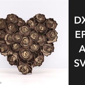 Valentine&#39;s Day Heart SVG, 3D Rose Heart mandala, Floral Heart Mandala file, Layered Rose Cricut File, love heart digital file