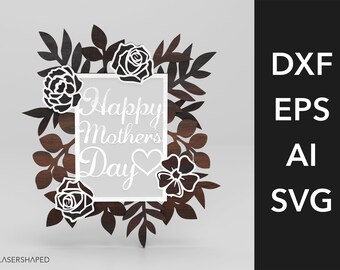 Moederdag bloemframe SVG, frame meerlagig snijbestand, lasergesneden bestand, digitale bestand download, moederdag vectorbestand