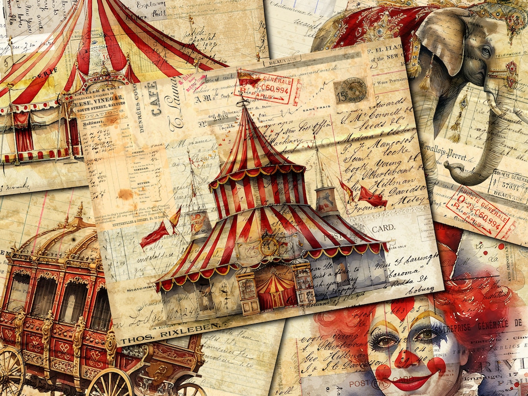 Junk Journal Printable, Victorian Circus , Collage Papers, Circus ...