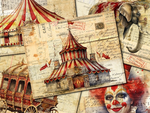 Victorian Circus Junk Journal Kit: Vintage Collage Papers (Digital Download)