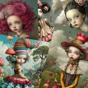 Páginas de diário de lixo da Whimsical Girls, estilo surrealista, papel de diário de lixo, papéis digitais da Whimsical Girls, download digital - conjunto 13