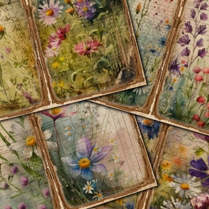 Page imprimable de journal indésirable aquarelle fleurs sauvages, kit de journal indésirable fleurs, feuille de collage numérique papier journal indésirable, téléchargement immédiat