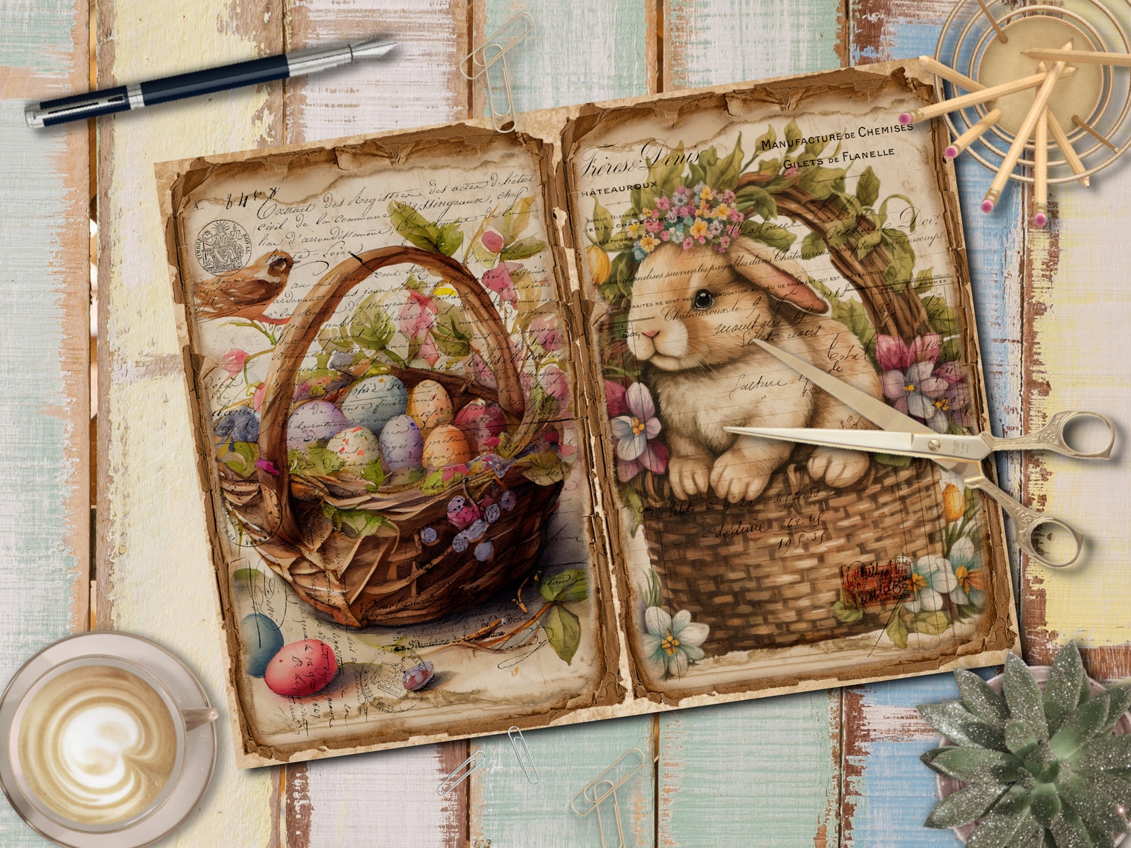 Vintage Easter Bunny Junk Journal Pages, Ephemera Kit (digital Download ...