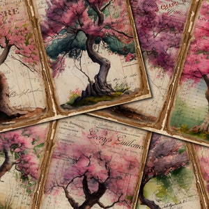 Kit imprimible de diario basura vintage con flores de cerezo - Descarga instantánea