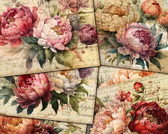 Vintage Peony Collage Papers: Junk Journal Printable (Digital Download) - FA202