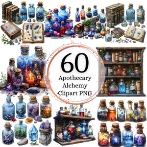 DIGITAL Apothecary Alchemy Clipart – 60 PNGs with Transparent Background