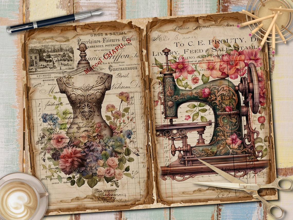 DIGITAL Vintage Sewing Junk Journal Kit – Printable Journal Pages ...