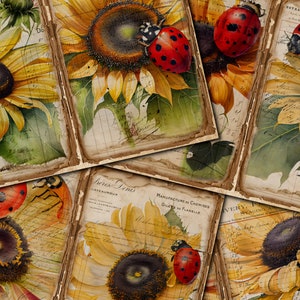 Diario di spazzatura stampabile, Girasole con coccinella, Pagine di diario vintage, Diario di spazzatura floreale, Kit digitale per diario di spazzatura vintage
