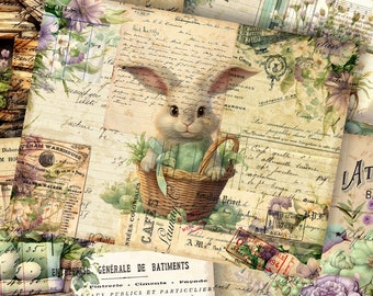 Easter Bunny Junk Journal Printable Paper: Vintage Collage (Digital Download)