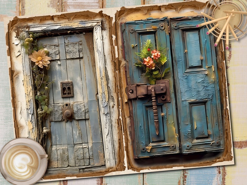 Junk Journal Printable, Wooden Doors , Vintage Journal Pages, Door Junk Journal , Junk Journal Digi Kit, Wooden Door Journal image 3