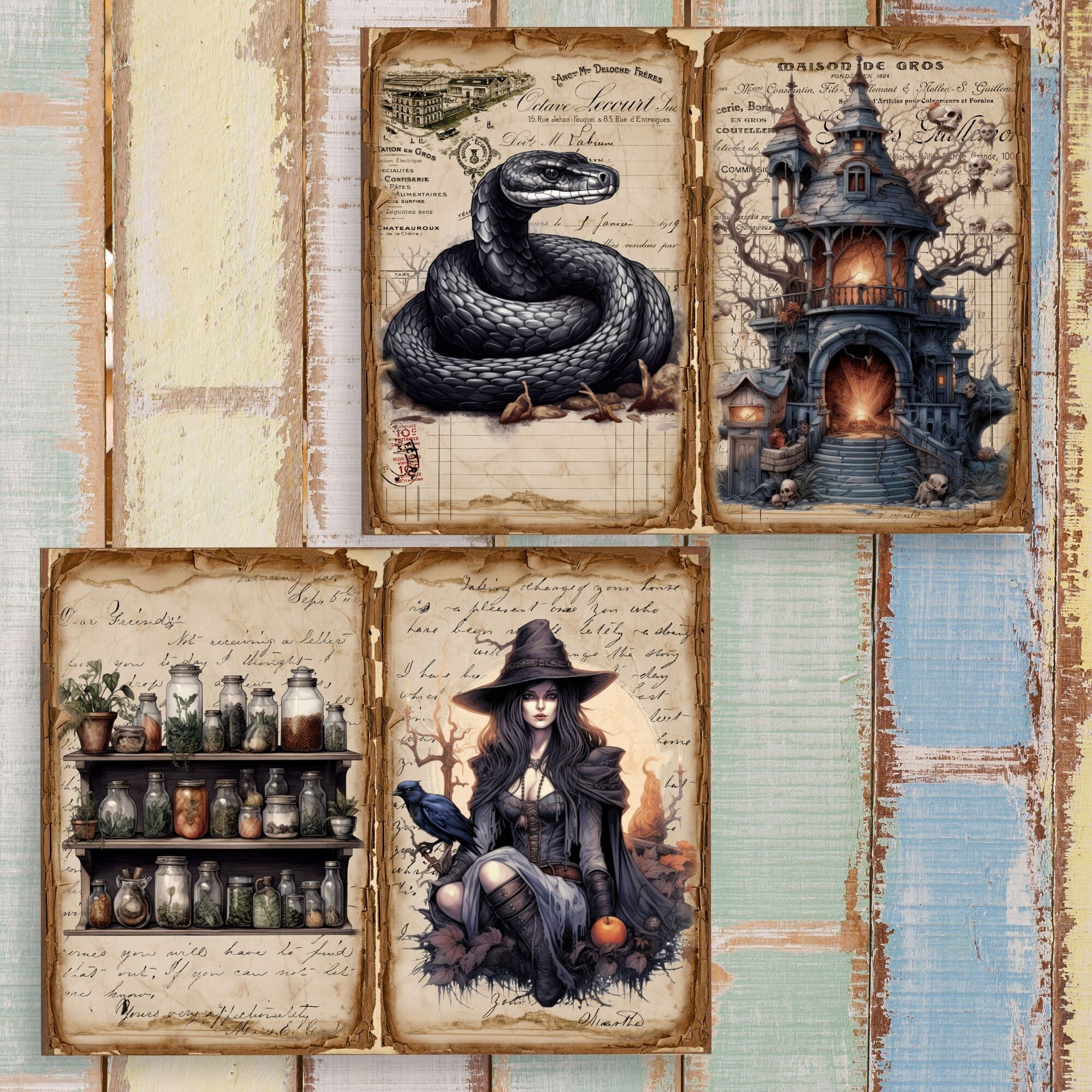 Halloween Witch Junk Journal Pages – Spooky Printable Art (digital ...