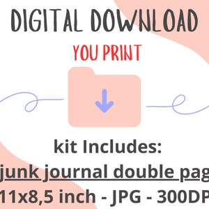 May include: Digital download of four printable junk journal double pages in JPG format. The pages are 11x8.5 inches and 300 DPI.