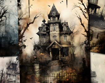 Retro Haunted House Junk Journal Pages: Halloween Printable (Digital Download)