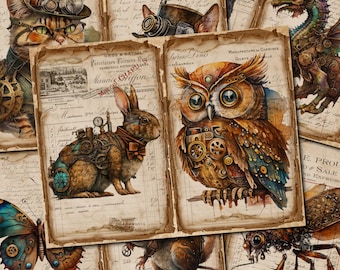 DIGITAL Steampunk Animal Journal Kit – Vintage Printable Pages
