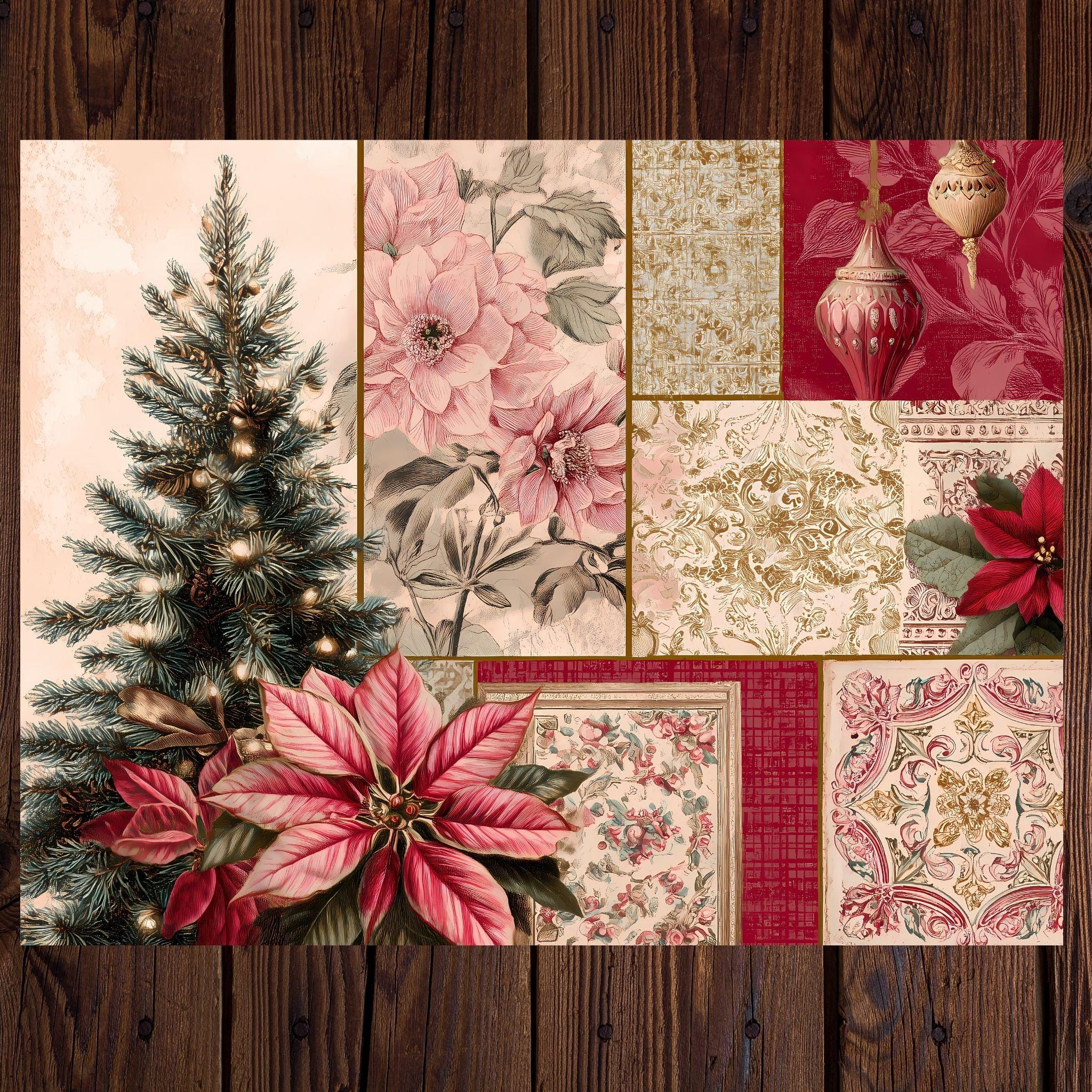 Junk Journal Vintage Christmas Collage Papers With Ruby Red Colors ...
