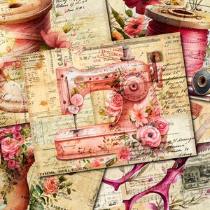 Pink Sewing Junk Journal Printable: Vintage Ephemera Paper (Digital Kit)