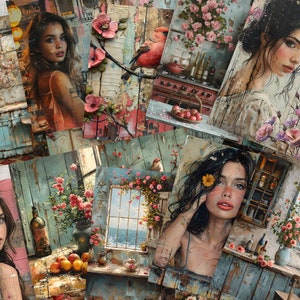Kit de diario basura, kit de diario basura shabby chic caprichoso - Efímera vintage de media página para scrapbooking y manualidades