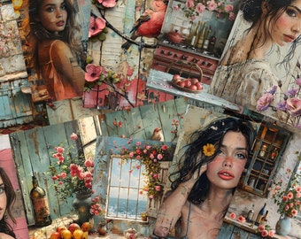 Shabby Chic Junk Journal Kit: Vintage Ephemera, Floral Half Pages (Digital Download)