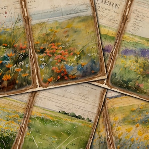 Watercolor Wildflowers Junk Journal Printable Page, Flowers Junk Journal Kit, Junk Journal Paper Digital Collage Sheet, Instant Download