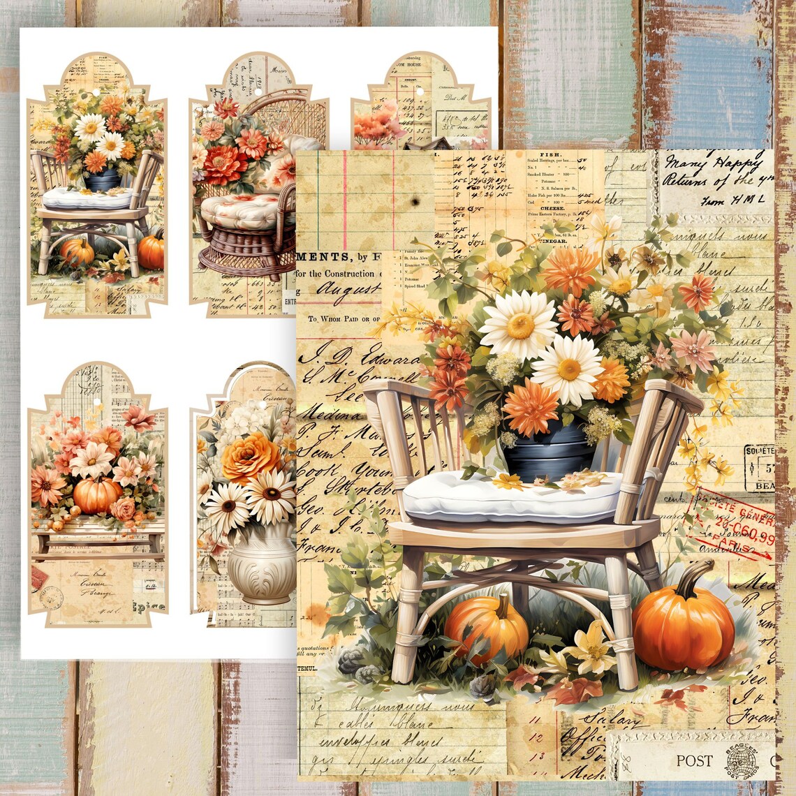 Vintage Autumn Junk Journal Kit – Fall Ephemera, Pumpkin Cards (digital ...