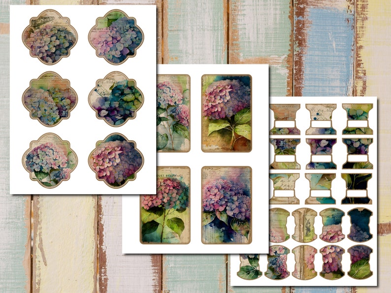 Hydrangea Junk Journal Kit: Printable Folding Folio, Collage Sheets ...