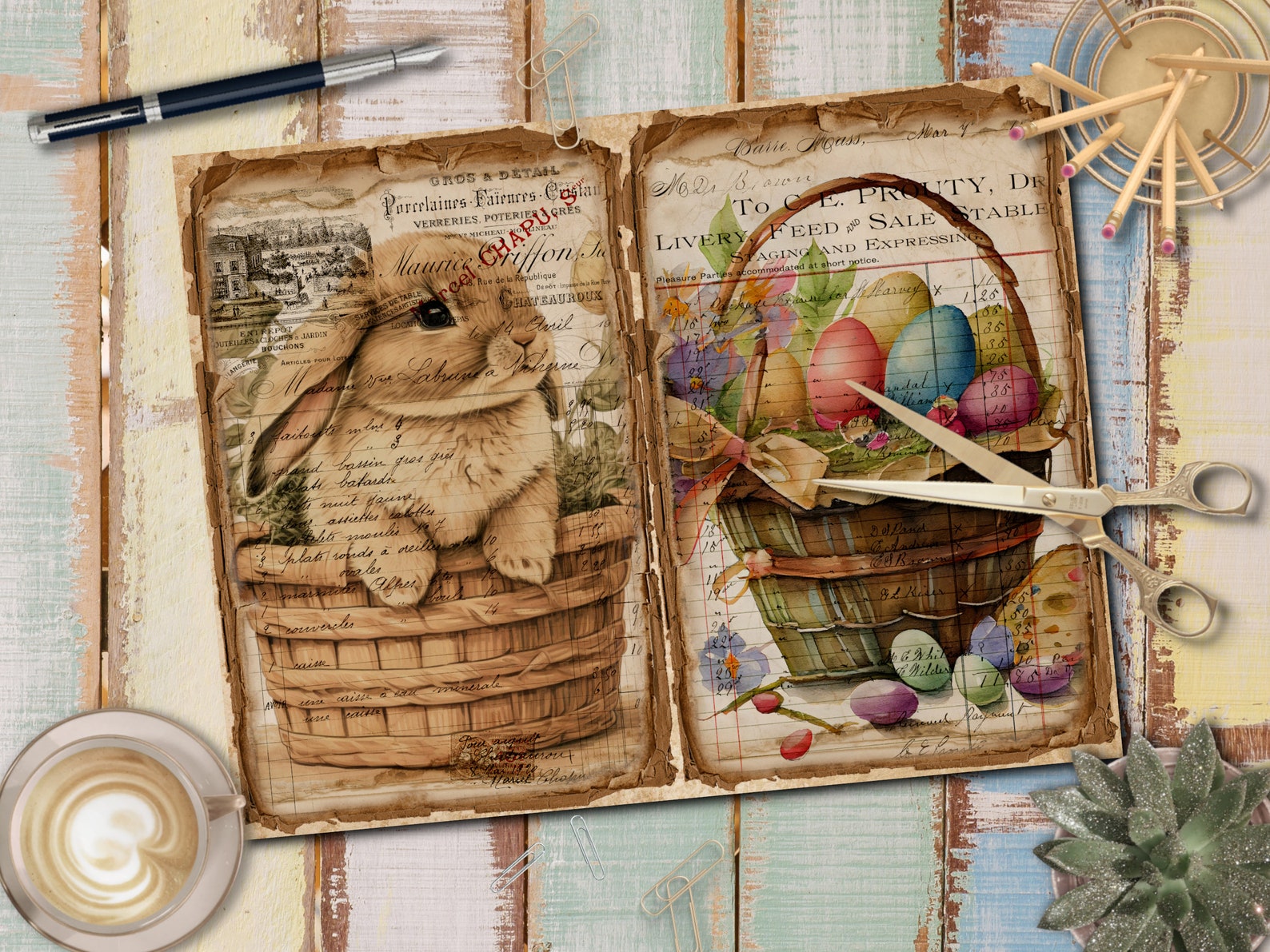 Vintage Easter Bunny Junk Journal Pages, Ephemera Kit (digital Download ...