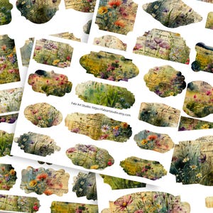 Watercolor Wildflowers Labels Printable Kit – 5 Vintage Floral Label Sheets for Junk Journals - FA192