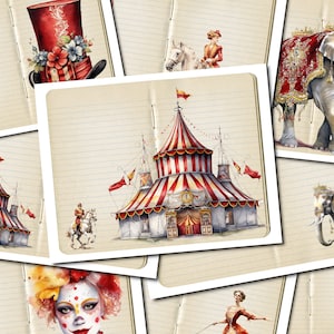 Junk Journal imprimable, Pages de carnet ligné cirque victorien, Pages de carnet ligné, Circus Junk Journal, Junk Journal Digi Kit