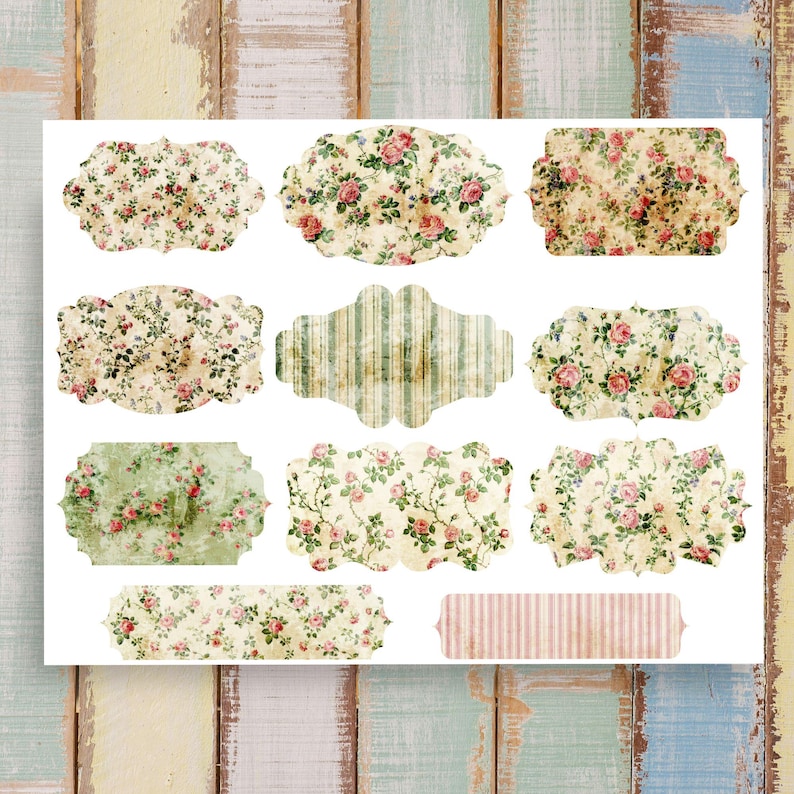 Antique Shabby Chic Roses Junk Journal Labels Add-on Kit – 5 Printable ...