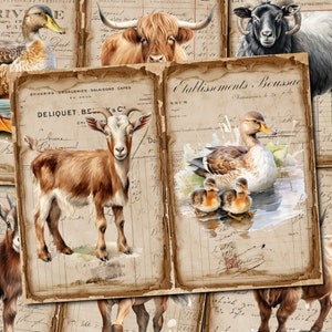 DIGITALE boerderijdieren Junk Journal Kit – vintage dubbele pagina afdrukbaar - FA137