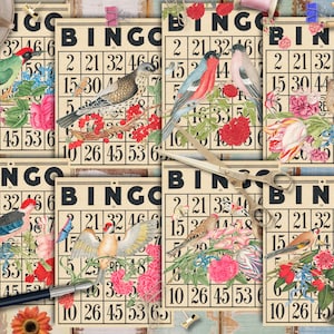 Junk Journal Digi Kit, Bingo Cards vintage ephemera, kit, digital printable vintage bingo cards paper sheets for junk journals
