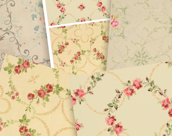 DIGITAL Antique Wallpaper Junk Journal Kit – Vintage Paper Patterns Set - FA131