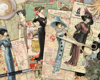 Vintage Victorian Lady Collage Sheet: Junk Journal Ephemera (Digital Download)