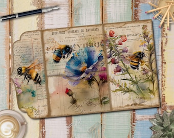 Bee Junk Journal: Floral Folding Folio Kit (Digital Download) - FA170