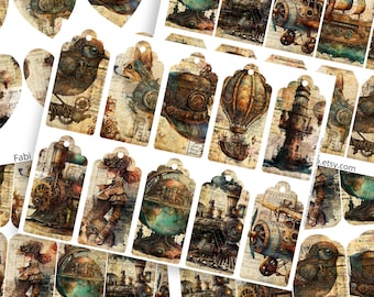 Steampunk Printable Tag Kit: Vintage Ephemera for Junk Journals (Digital Download) – FA195