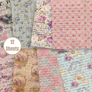Shabby Chic Rose Digital Paper: Vintage Floral Scrapbook Backgrounds (Digital Download) - FA248